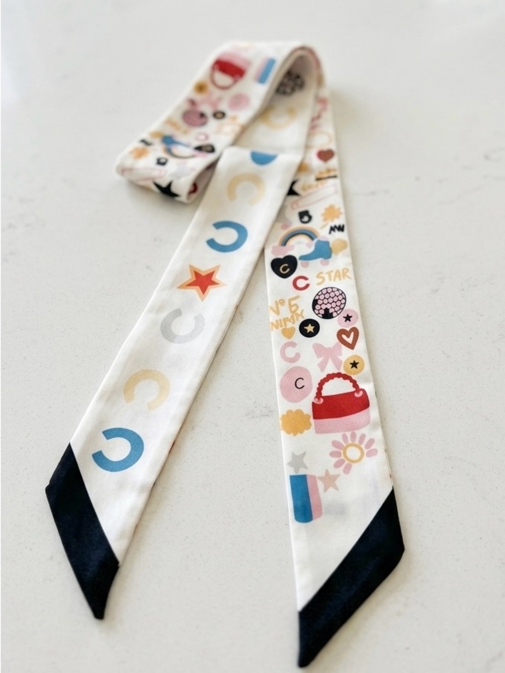 Retro Chic Skinny Scarf / Twilly – Whimsical Graphic Print - Picture 6 of 8